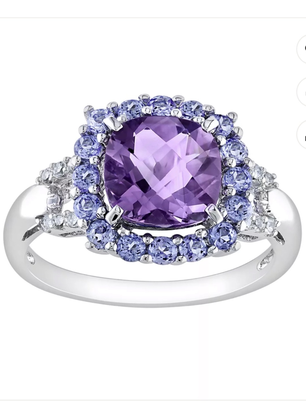 Amethyst Tanzanite Halo Solitaire Ring in Purple - Women Jewelry EUC